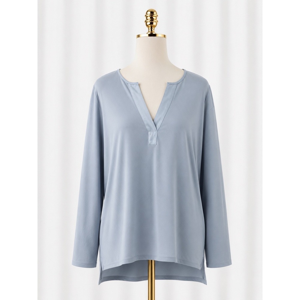 New Banana Republic Split Neck Blouse Womens XXL Blue Long Sleeve Office Top